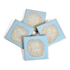Dock 6 Pottery Coasters with Fused Glass, Pale Sky, Set of 4
