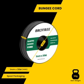 Brotree Rubber Cord Rubber Cord 1 mm x 30 m Elastic Thread Rubber Cord Expander Rope for DIY, Crafts, Jewellery, Bracelets, Necklaces, Tent, Backpack - Black