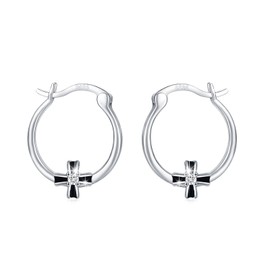 Cross Hoop Earrings, Cross Pendant Earrings, 925 Sterling Silver Hoop Earrings for Women, Teenagers, Girls, Sterling Silver, No Gemstone