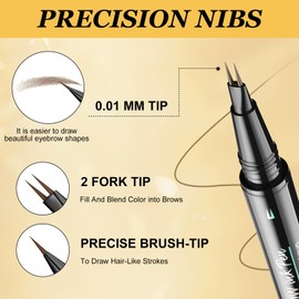 Magic Eyebrow Pencil, Waterproof, Microblading Eyebrow Pencil with 2 Micro Fork Tips and Precise Brush Tip, Smudge-proof Dual-Ended Eyebrow Pencil Creates Natural Eyebrows (Black)