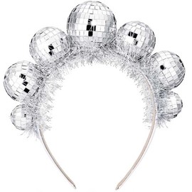 Generic Janylin Disco Ball Headband Women Party Silver Headpiece Mirrors Ball Rave Sparkly Headwear (White-Silver Ball)