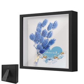 Wooden Picture Frame for Filling, Object Frame 20 x 20 cm, with Transparent Acrylic Plate, 3D Flowers Shadow Box, Deep 3 cm, for Items, Flowers, Wedding Gift, Black
