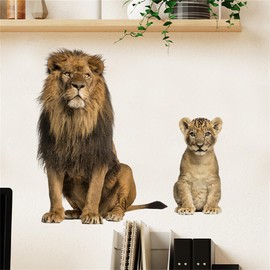 WAFT YEARN 3D Realistic Lifelike Lion Vivid Jungle Animals Safari Wall Decal Vinyl Removable Wall Sticker Decor for Nursery School Classroom Bedroom Bathroom Boys Girls Room Playroom 22in by 24.8in