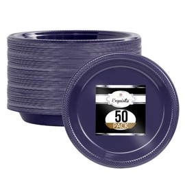 Exquisite Deep Purple Plastic Plates 50 Count I 9 Inch I Round Deep Purple Disposable Plates - Disposable Deep Purple Dinner Party Plates For All Occasions - Deep Purple Plastic Party Plates