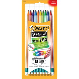 54 x Bic Xtra-Fun Stripes Pencils with Eraser, #2 HB Break-Resistant Lead, Assorted Stripe Colour Barrels - Perfect for Art, Drawing & Writing at Home, School & Office