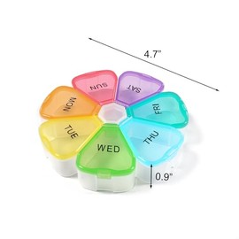Quacc Cute Weekly Pill Organizer Travel 7 Day Portable Round Floral Pill Case Box Pill Container Medcine Holder for Large Vitamin Fish Oil Pill Medica