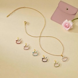 SZZHENGQIT Cat Face Crystal Necklace Set 6pc - Interchangeable Charms, Adjustable Chain (Yellow Gold)