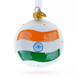 BESTPYSANKY Flag of India Blown Glass Ball Christmas Ornament 3.25 Inches
