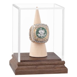 Baseball Ring Display Case Softball Football Ring Holder Wanult Wood Base Acrylic Sports Ring Display Case Stand for Men Wooden Ring Box for Women Memorabilia Showcase Cube