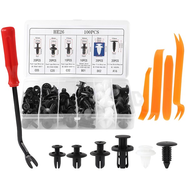 100 Piece Push In Bumper Repair Kit, Universal Car Trim