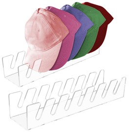 Wbgraceful 2Pcs Acrylic Hat Organizer Hat Stand for Baseball Caps, Hat Organizer Shelf with Rubber Feet, Hat Display Stand Clear Hat Rack Stand for Bedroom Closet Dresser