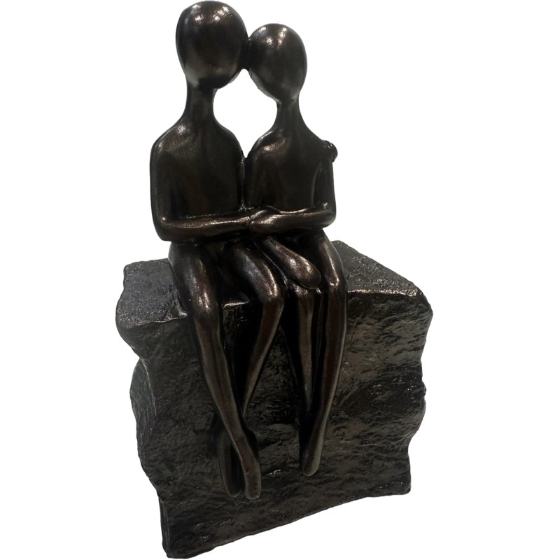 Haute Collage Couple Sitting On a Rock Romantic Sculpture (Bronze,