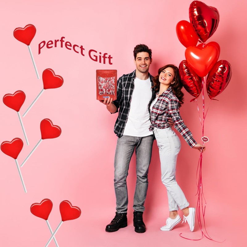 Fruidles Valentine's Heart Lollipops Candy, Red Heart Shaped Hard Candy