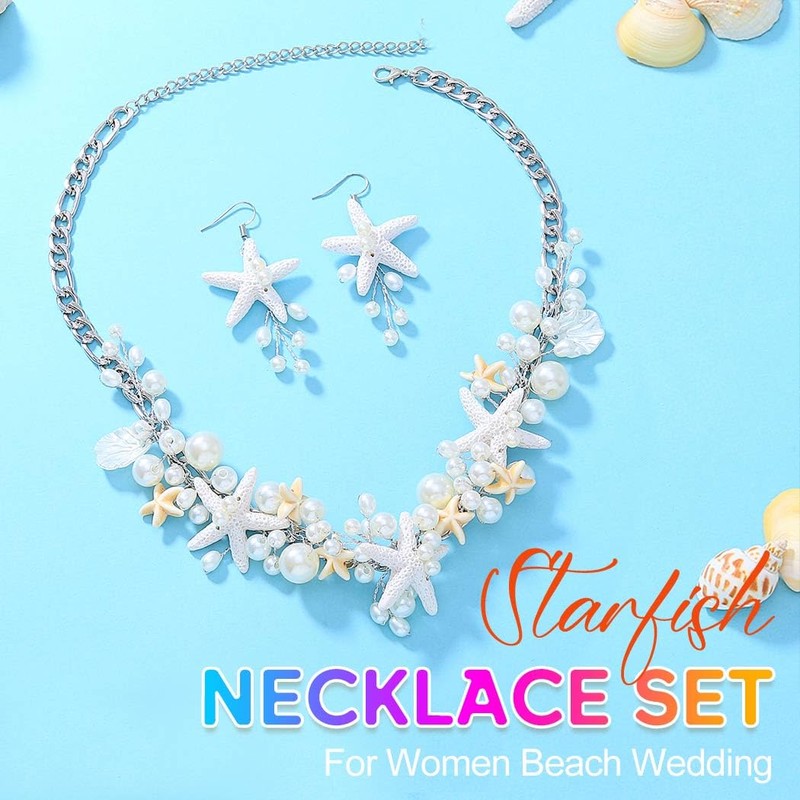 GORAIS Starfish Beach Wedding Jewelry Sets Silver Pearl Mermaid Necklace