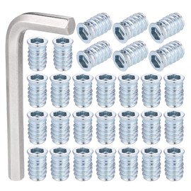Zocipro Pack of 60 wooden screw-in nuts, M10 x 25, threaded insert, screw-in sleeves with cover edge, threaded insert nuts, 1 x hex key, threaded insert made of galvanised steel