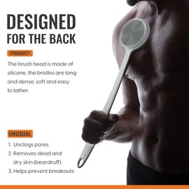 Silicone Back Scrubber for Shower, 17in Lengthen Long Handle Body Brush, Double Sided Shower Brush for Shower Exfoliating and Massage Can Produce Rich Foam, Long Handle Back Scrubber for Men