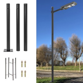 13Ft Tall Street Light Pole, Outdoor Metal Split Street Lamp Equal Pole Courtyard Street Lighting Post, Adjustable Heavy Duty Light Pole with Mounting Rebar Cage Base for Parking Backyard Patio Yard