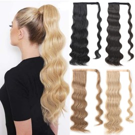 24 Inch Long Drawstring Ponytail Extension Body Wave Pony Tails Synthetic Long Curly Wavy Clip in for Daily Party Use Beach Blonde 18#