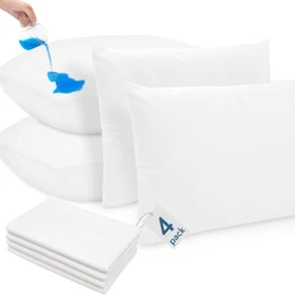 Pillow Protector 4 Pack Waterproof, 20 x 26 Inches Pillow Protectors with Zipper Standard Size, Breathable Waterproof Pillow Protector, White Pillow Covers Machine Washable