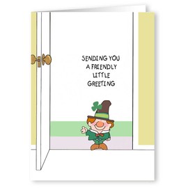 Stonehouse Collection, Cute St. Patrick’s Day Greeting Card, Little Leprechaun Sending a Friendly “Happy St. Patrick’s Day”, Adorable Irish Card, Single Card (Friendly Greeting)