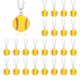 24 Pcs Softball Sports Necklace, Softball Gifts Adjustable Alloy Pendant Sports Jewelry Team Party Favors for Players Fans Coaches, Sports Theme Chain Accessories for Game Event Celebration