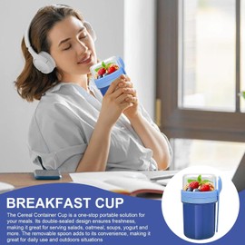 Contenedor de copa de yogurt, taza de desayuno Copa de contenedor de avena durante la noche con tapas y cuchara - Titular de yogurt de viaje portátil a prueba de fugas con doble capa para el