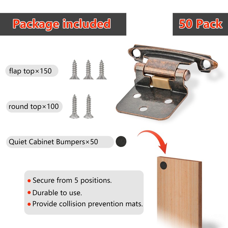 50 Pack 25 Pairs 1/2" Overlay Cabinet Door Hinges -