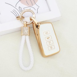 PIFOOG for Lexus Key Fob Cover White Gold Soft TPU 4 Button Car Keys Case Shell Full Protector Bling Keychain for Lexus NX RX GS IS ES LS RC Smart Keys Accessories Girly Women Cute