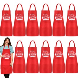 Toulite 12 Pcs Christmas Aprons Bulk Unisex Bib Apron with 2 Pocket Adjustable Chef Cooking Kitchen Apron for Men Women BBQ(Polyester,Cheer Style)
