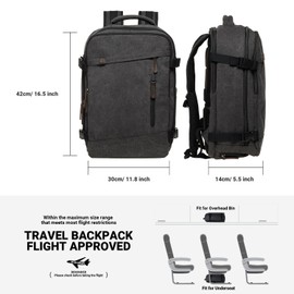 KAUKKO Thick Canvas Travel Backpack, Flight Approved Carry On Backpack with Shoe Pouch and 15.6 inch Laptop Compartment, 40L Luggage Casual Daypack Weekender Bag 10-BLACK