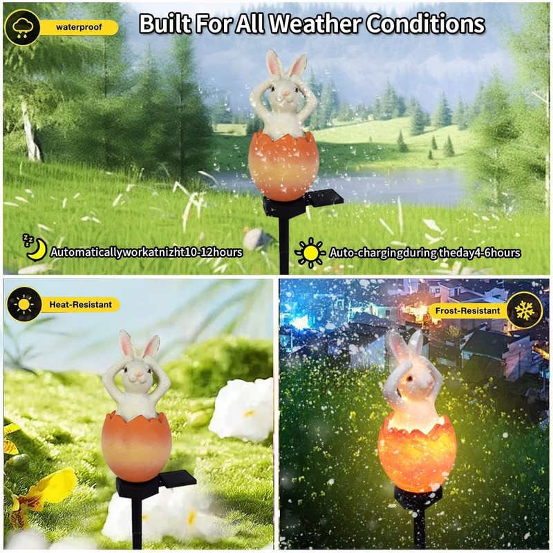 YZYOE Solar Powered Egg Rabbit Lamp, Garden Decorative Resin Cute