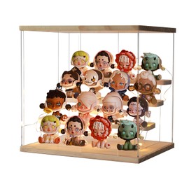 LED Display Case Acrylic Clear Collection/Retail Display Box Stand with USB Light Strip, Dustproof Showcase Countertop Organizer Holder for Perfume/Figures Characters/, Wood, 3 Tiers, Romantic Gift
