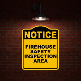 FIREHOUSE SAFETY INSPECTION AREA Notice Yellow Black Aluminum Composite Sign 8.5 x 10 inches