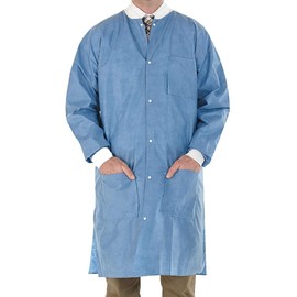 EOM Disposable Lab Coats - Lab Coats for Men and Women - Knee Length Lab with Knit Cuffs and Collar - Medical Lab Jacket for Adults - Pack of 50, (Medium Size)