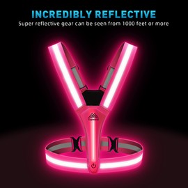 Topward LED Reflective Vest Safety Gear, Light Up Vest for Night Walking Cycling, High Visibility Running Vest with Reflective Strips, USB Rechargeable with Adjustable Waist/Shoulder