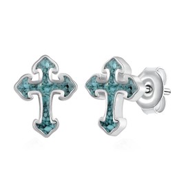 Cross Earrings 925 Sterling Silver Turquoise Cross Stud Earrings Christian Jewelry Gifts for Women Men