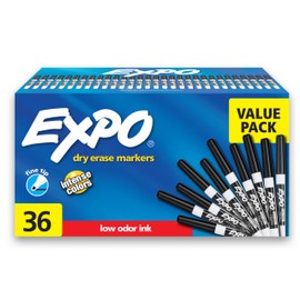 EXPO Low Odor Dry Erase Markers, Fine Tip, Black, (Pack of 6, 216 Count Total)