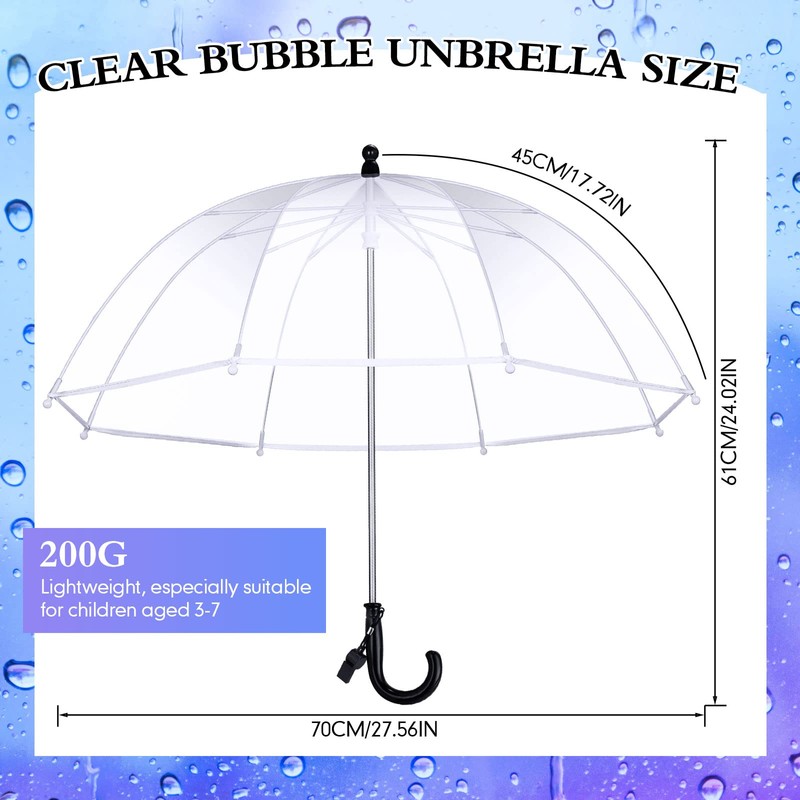 Jexine 4 Pcs Kid's Clear Bubble Umbrella Transparent Umbrella with