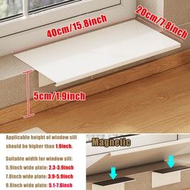 Window Sill Extender Plate, 15.8inch Carbon Steel Storage Shelf, Window Sill Extender for Plants, Countertop Extension Board with Magnetic Base for Kitchen Organization Storage (40x20cm/15.8x7.8in)