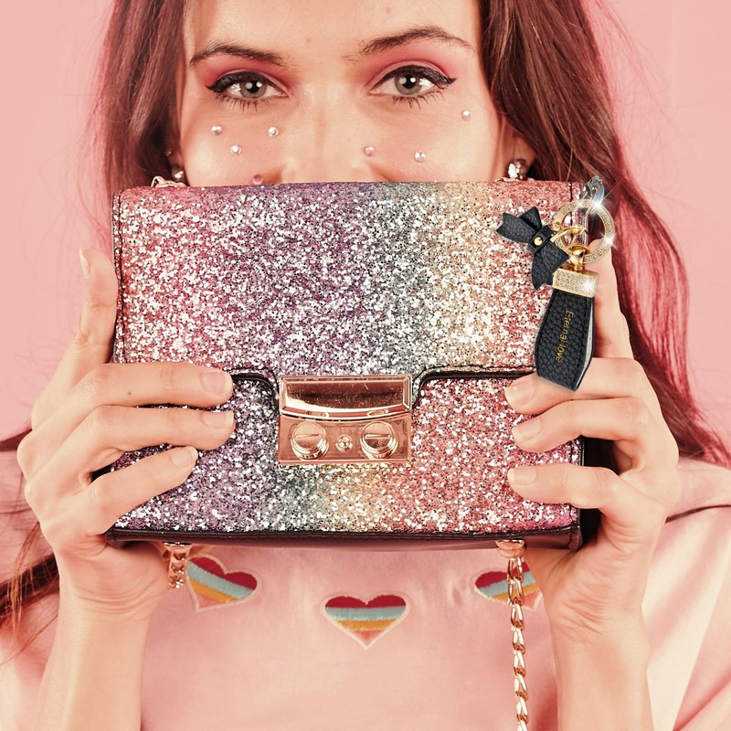 Bow keychain Bling Rhinestones keychain Leather Car Fob Keychain Metal