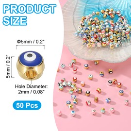 PATIKIL 5mm Enamel Evil Eye Beads, 50 Pcs Turkish Evil Eye Beads Gold Plated Evil Eye Charms Bulk Alloy Spacer Round Bead for DIY Art Craft Bracelet Necklace Earrings Making, Blue
