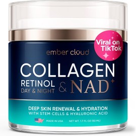 Crema de Colágeno NAD+ para Rostro con Retinol Ácido Hialurónico Niacinamida para Todo Tipo de Piel - Hidratante Facial Anti-Envejecimiento con Bomba sin Aire - Crema de Día y Noche para Arrugas