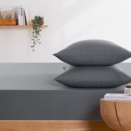 Wake In Cloud - Queen Fitted Sheet Set, 1000TC Ultra Soft Microfiber Bedding, Extra Deep Fitted Sheet & 2 Pillowcases, 3 Pieces, Gray Grey, Queen Size