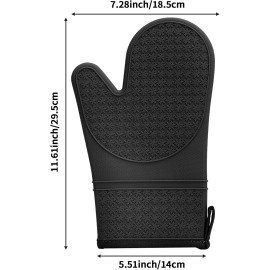 2PCS Silicone Oven Mitts 11.6" Heat Resistant 500°F Non-Slip Baking Gloves