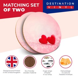 Destination Vinyl ltd 2 x MDF Glossy Top Coasters Round - Cute Pink Love Hearts Valentines Wife 8689
