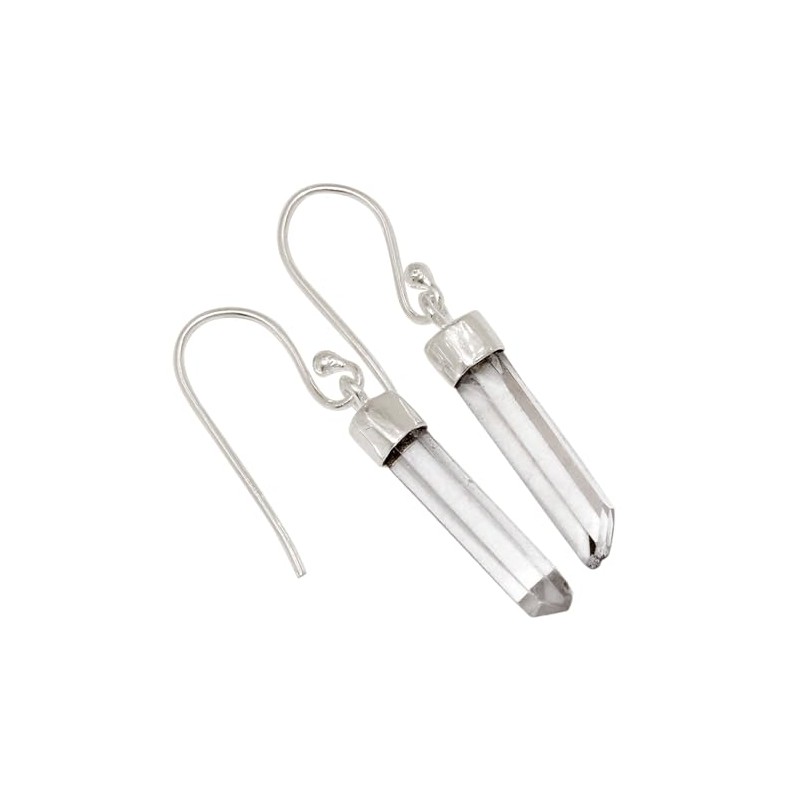 Natural Lemurian Crystal Quartz 925 Sterling Silver Earrings Jewelry ALLE-19096