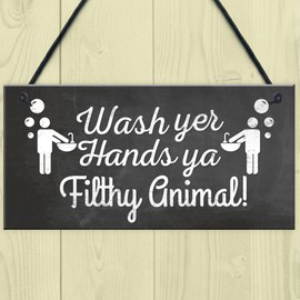 RED OCEAN Bathroom Toilet Kitchen Sign Decor Funny Wash Your Hands Humouros Wall Plaque Home Gift