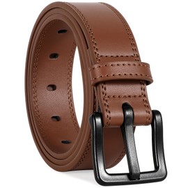WHIPPY Men's Leather Belt for Jeans, Adjustable Outdoor Leather Belt, Unisex Work Belt with Black Plastic Buckle, B-brown