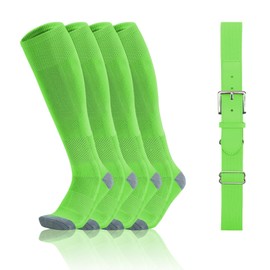 QBK Toddler Baseball Socks And Belt Youth Softball Tee Ball Combo Set for Boy Girl (2 Pairs of Socks & 1 Belt) Neon Green 2-4T