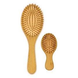 EcoGreen  Cepillo Ovalado  Mini Ovalado de Bamb con Cerdas Naturales  Estimulan el Folculo Piloso y Favorecen el Crecimiento del Cabello.             